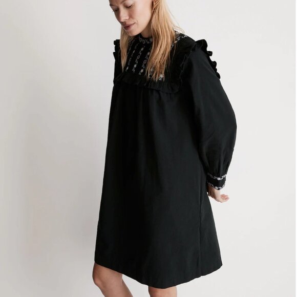 Embroidered-Bib Ruffle Mini Dress - Picture 2 of 12